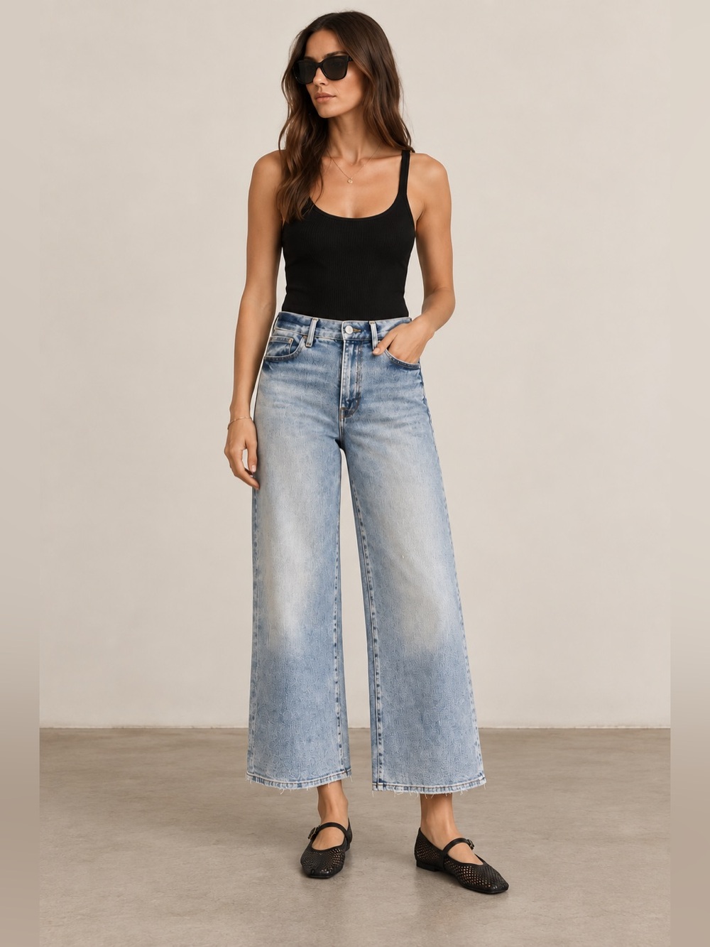 Good American Wide Leg Light Wash Jeans - Blue
